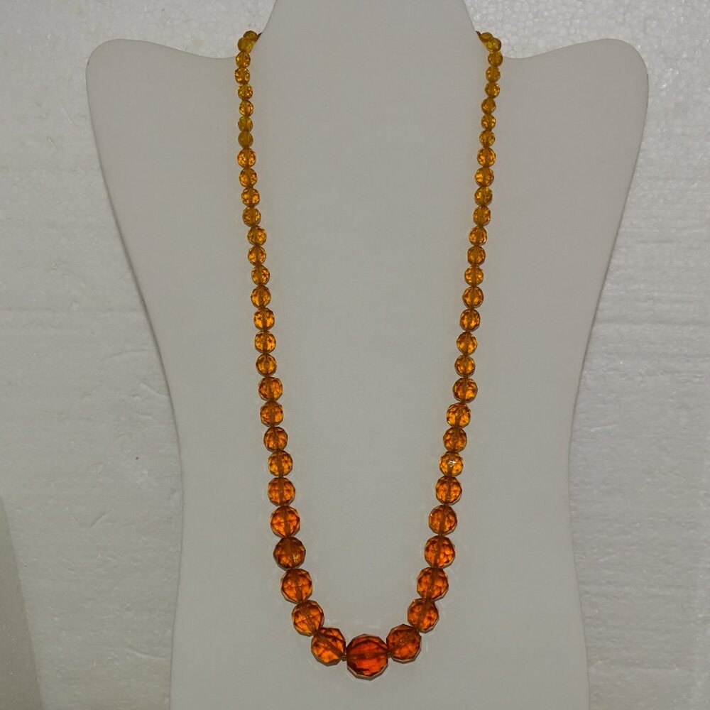 AMBER COLOR FACITED GLASS 24" LONG NECKLACE